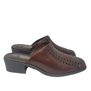 The Leather Collection Brown Woven Leather Slides Mules Size 8